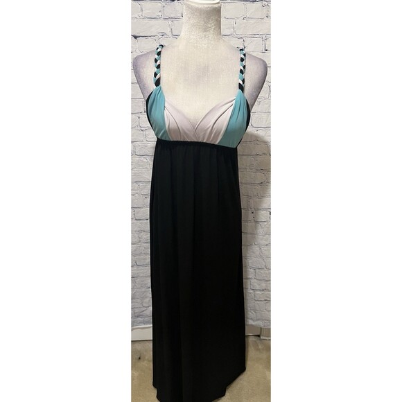 XOXO Braided Strap Maxi Dress Black Blue Size Small - Picture 1 of 9